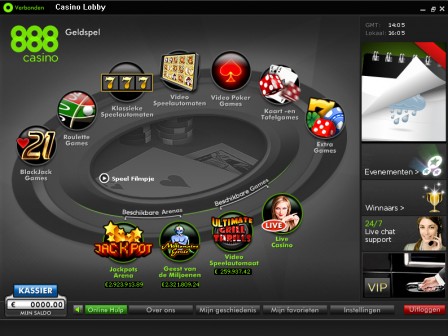 888 Casino Interface